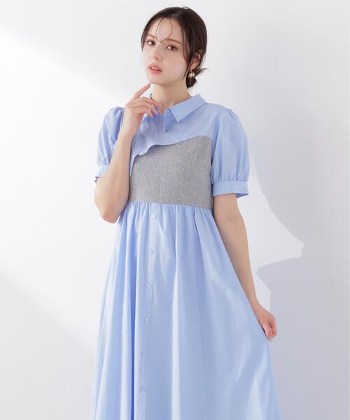 EDIT COLOGNE(エディットコロン)の「<加藤栞さん着用><E>ツイードビスチェ付きシャツワンピース / 1216147400(ワンピース・レディース・ベージュ/ホワイト/ブルー・SMALL/P/S/MEDIUM)」の8枚目の写真