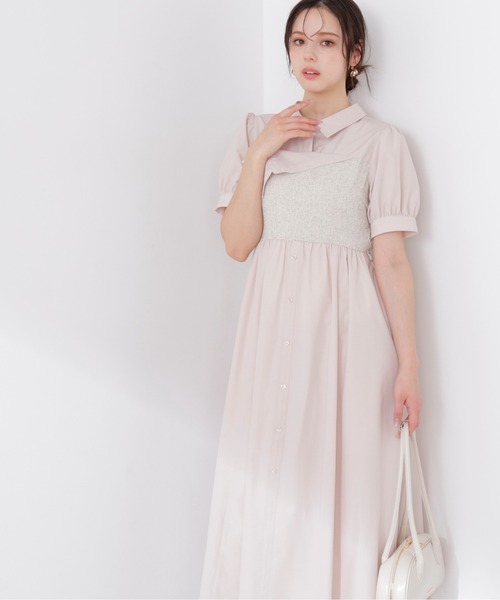 EDIT COLOGNE（エディットコロン）の「＜Ｅ＞ツイードビスチェ付きシャツワンピース / 1216147400（ワンピース・レディース・ベージュ/ホワイト/ブルー・SMALL/P/S/MEDIUM）」の2枚目の写真