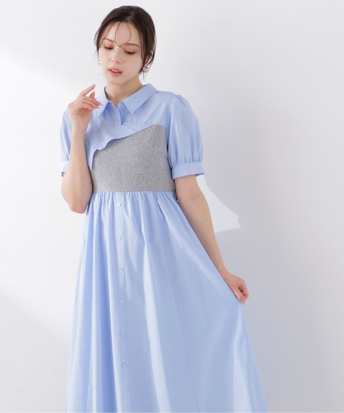 EDIT COLOGNE（エディットコロン）の「＜Ｅ＞ツイードビスチェ付きシャツワンピース / 1216147400（ワンピース・レディース・ベージュ/ホワイト/ブルー・SMALL/P/S/MEDIUM）」の3枚目の写真