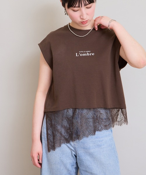 LHELBIE(レルビエ)の「レースヘムロゴTシャツ(Tシャツ/カットソー・レディース・オフホワイト/ブラック/ブラウン・M)」の3枚目の写真