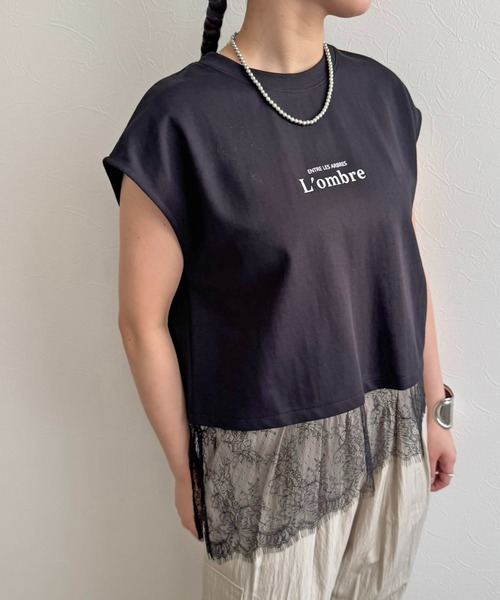 LHELBIE(レルビエ)の「レースヘムロゴTシャツ(Tシャツ/カットソー・レディース・オフホワイト/ブラック/ブラウン・M)」の8枚目の写真