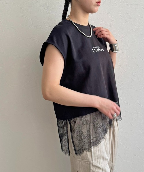 LHELBIE(レルビエ)の「レースヘムロゴTシャツ(Tシャツ/カットソー・レディース・オフホワイト/ブラック/ブラウン・M)」の10枚目の写真