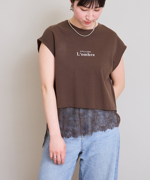 LHELBIE(レルビエ)の「レースヘムロゴTシャツ(Tシャツ/カットソー・レディース・オフホワイト/ブラック/ブラウン・M)」の4枚目の写真