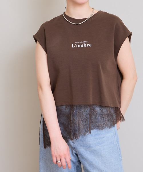 LHELBIE(レルビエ)の「レースヘムロゴTシャツ(Tシャツ/カットソー・レディース・オフホワイト/ブラック/ブラウン・M)」の13枚目の写真