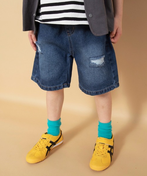 BRANSHES(ブランシェス)の「【WEB限定】クラッシュデニムハーフパンツ(デニムパンツ・キッズ・ネイビー・100/130/110/90/140/120/150)」の1枚目の写真