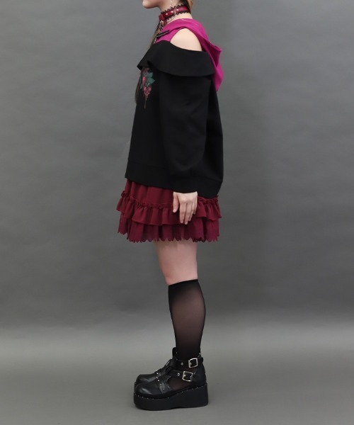 NIBBLE POISON（ニブルポイズン）の「裾レースフリルミニスカート（スカート・レディース・ワイン/ブラック・MEDIUM）」の18枚目の写真