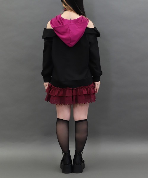 NIBBLE POISON（ニブルポイズン）の「裾レースフリルミニスカート（スカート・レディース・ワイン/ブラック・MEDIUM）」の19枚目の写真