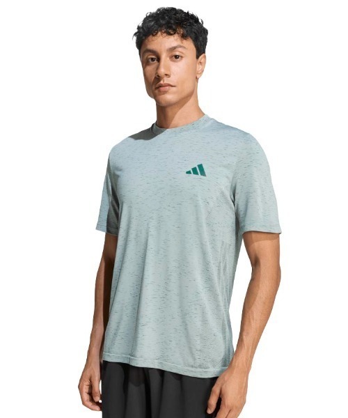 adidas（アディダス）の「アディダス adidas ワークアウト エッセンシャルズ シームレス Tシャツ（Tシャツ/カットソー・メンズ・ブラック/グリーン・M/LL/3L）」の2枚目の写真