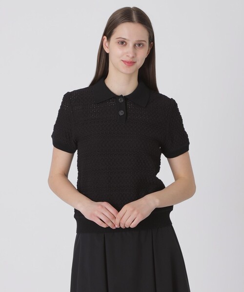 BLUE LABEL CRESTBRIDGE（ブルーレーベルクレストブリッジ）の「コットンレーシージャージーニットトップス（Tシャツ/カットソー・レディース・オフホワイト/ブラック・38）」の2枚目の写真