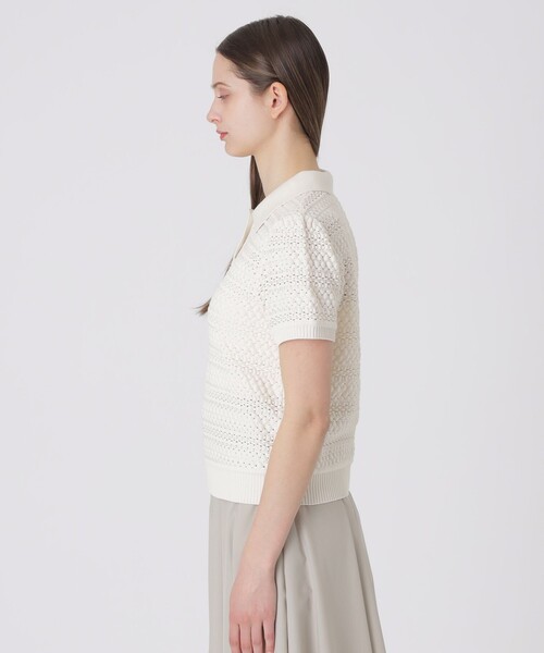 BLUE LABEL CRESTBRIDGE（ブルーレーベルクレストブリッジ）の「コットンレーシージャージーニットトップス（Tシャツ/カットソー・レディース・オフホワイト/ブラック・38）」の5枚目の写真
