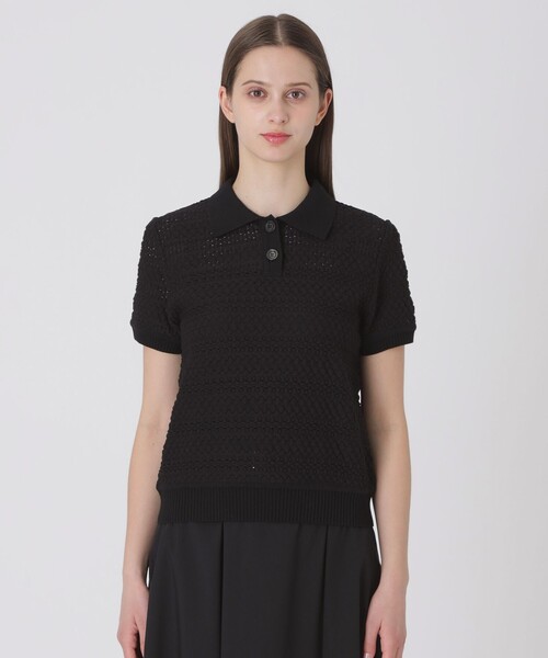 BLUE LABEL CRESTBRIDGE（ブルーレーベルクレストブリッジ）の「コットンレーシージャージーニットトップス（Tシャツ/カットソー・レディース・オフホワイト/ブラック・38）」の9枚目の写真