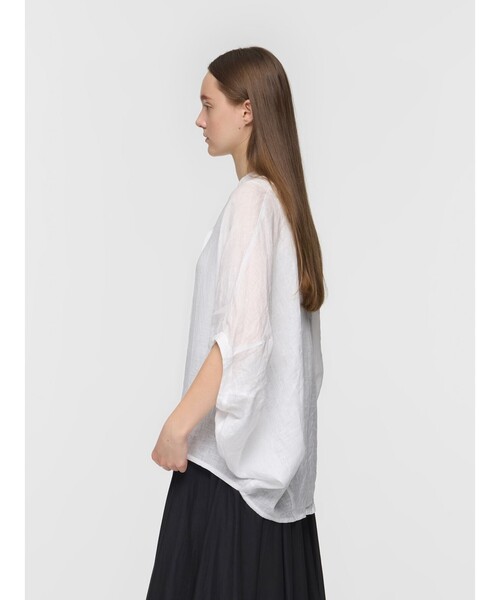 mizuiroind（ミズイロインド）の「mizuiro ind リネンスタンドカラーコクーンシャツ（シャツ/ブラウス・レディース・グレー系その他/ライトブルー/ブラック/オフホワイト/ブラック系その他・FREE）」の14枚目の写真