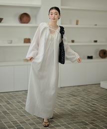 Drape front cotton blend long dress /コットンブレンドフロントコンシャスロングワンピース