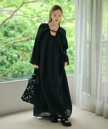 Drape front cotton blend long dress /コットンブレンドフロントコンシャスロングワンピース