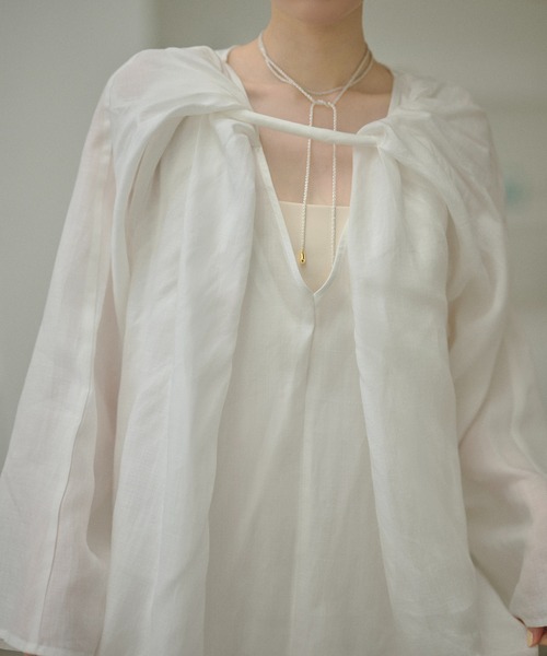 LAULEN(ローレン)の「Drape front cotton blend long dress /コットンブレンドフロントコンシャスロングワンピース(ワンピース・レディース・ホワイト/ブラック・FREE)」の17枚目の写真