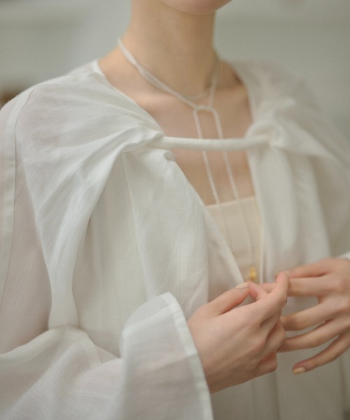 LAULEN(ローレン)の「Drape front cotton blend long dress /コットンブレンドフロントコンシャスロングワンピース(ワンピース・レディース・ホワイト/ブラック・FREE)」の7枚目の写真