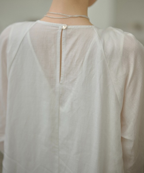 LAULEN(ローレン)の「Drape front cotton blend long dress /コットンブレンドフロントコンシャスロングワンピース(ワンピース・レディース・ホワイト/ブラック・FREE)」の9枚目の写真