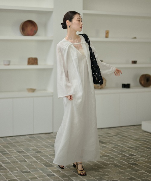 LAULEN(ローレン)の「Drape front cotton blend long dress /コットンブレンドフロントコンシャスロングワンピース(ワンピース・レディース・ホワイト/ブラック・FREE)」の20枚目の写真