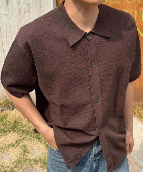 MINDBRIDGE（マインドブリッジ）の「[COUTURE]リネン混合セミオーバーサイズカラー半袖カーディガン - 2カラー（カーディガン/ボレロ・メンズ・ブラウン/ライトベージュ・95/100/105/110）」の8枚目の写真