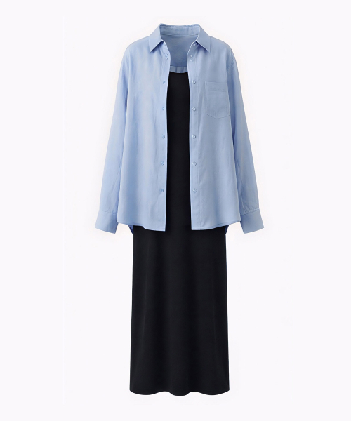 VASCARA（バスカラ）の「[SET] Semi Sheer Shirt + Long Dress Set-up (3colors)（ワンピース・レディース・ベージュ/ホワイト/スカイブルー・FREE）」の7枚目の写真