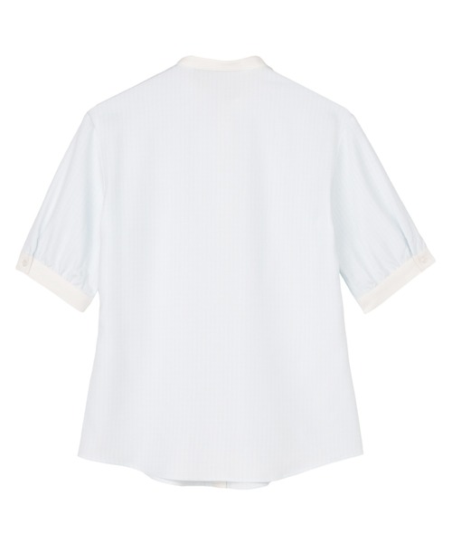 TOKYO SHIRTS(トウキョウシャツ)の「【吸水速乾】【COFREX】配色 ギャザー衿 ブラウス 五分袖 レディースデザインシャツ(シャツ/ブラウス・レディース・サックスブルー・M/L/LL/XL/S)」の2枚目の写真