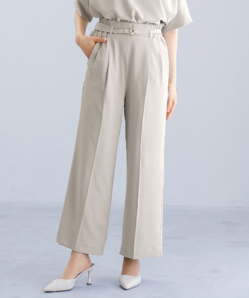 White Collection(ホワイトコレクション)の「【接触冷感・UVカット・速乾】ハイストレッチカルゼワッシャー・センタープレス入りワイドパンツ(その他パンツ・レディース・ネイビー/チャコールグレー/グレイッシュベージュ・M)」の3枚目の写真
