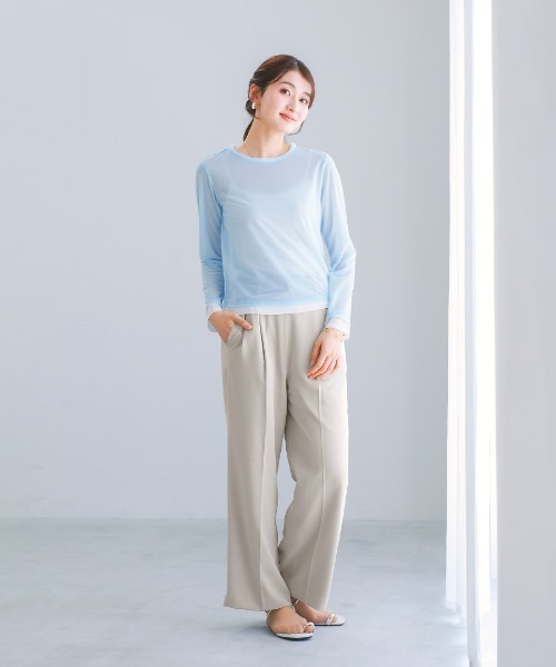 White Collection(ホワイトコレクション)の「【接触冷感・UVカット・速乾】ハイストレッチカルゼワッシャー・センタープレス入りワイドパンツ(その他パンツ・レディース・ネイビー/チャコールグレー/グレイッシュベージュ・M)」の6枚目の写真