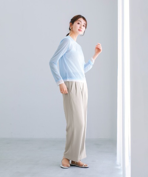 White Collection(ホワイトコレクション)の「【接触冷感・UVカット・速乾】ハイストレッチカルゼワッシャー・センタープレス入りワイドパンツ(その他パンツ・レディース・ネイビー/チャコールグレー/グレイッシュベージュ・M)」の7枚目の写真