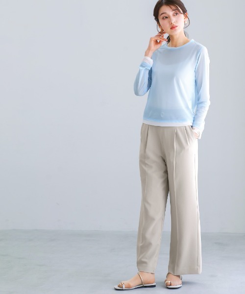 White Collection(ホワイトコレクション)の「【接触冷感・UVカット・速乾】ハイストレッチカルゼワッシャー・センタープレス入りワイドパンツ(その他パンツ・レディース・ネイビー/チャコールグレー/グレイッシュベージュ・M)」の8枚目の写真