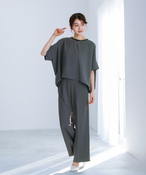 White Collection(ホワイトコレクション)の「【接触冷感・UVカット・速乾】ハイストレッチカルゼワッシャー・センタープレス入りワイドパンツ(その他パンツ・レディース・ネイビー/チャコールグレー/グレイッシュベージュ・M)」の9枚目の写真