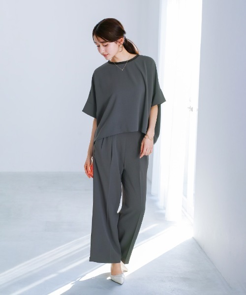 White Collection(ホワイトコレクション)の「【接触冷感・UVカット・速乾】ハイストレッチカルゼワッシャー・センタープレス入りワイドパンツ(その他パンツ・レディース・ネイビー/チャコールグレー/グレイッシュベージュ・M)」の10枚目の写真