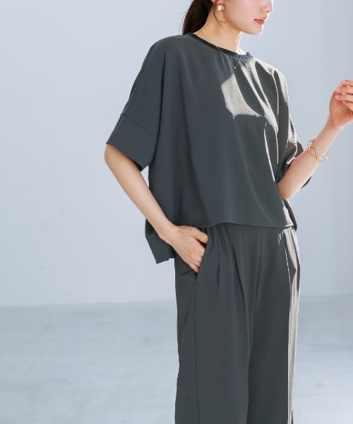 White Collection(ホワイトコレクション)の「【接触冷感・UVカット・速乾】ハイストレッチカルゼワッシャー・センタープレス入りワイドパンツ(その他パンツ・レディース・ネイビー/チャコールグレー/グレイッシュベージュ・M)」の12枚目の写真