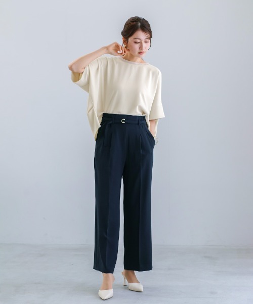 White Collection(ホワイトコレクション)の「【接触冷感・UVカット・速乾】ハイストレッチカルゼワッシャー・センタープレス入りワイドパンツ(その他パンツ・レディース・ネイビー/チャコールグレー/グレイッシュベージュ・M)」の13枚目の写真