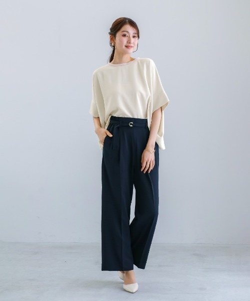 White Collection(ホワイトコレクション)の「【接触冷感・UVカット・速乾】ハイストレッチカルゼワッシャー・センタープレス入りワイドパンツ(その他パンツ・レディース・ネイビー/チャコールグレー/グレイッシュベージュ・M)」の14枚目の写真
