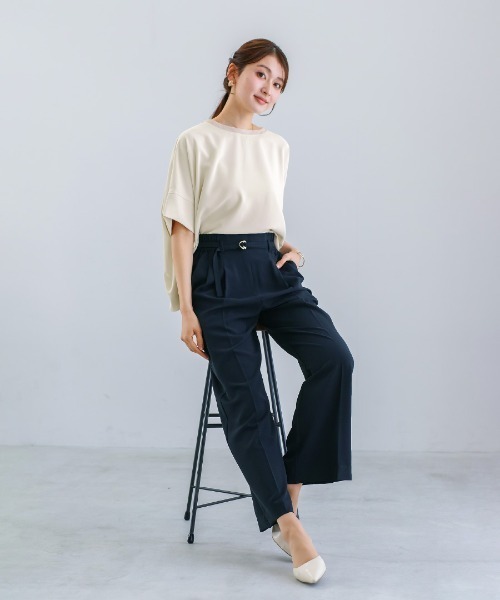 White Collection(ホワイトコレクション)の「【接触冷感・UVカット・速乾】ハイストレッチカルゼワッシャー・センタープレス入りワイドパンツ(その他パンツ・レディース・ネイビー/チャコールグレー/グレイッシュベージュ・M)」の15枚目の写真