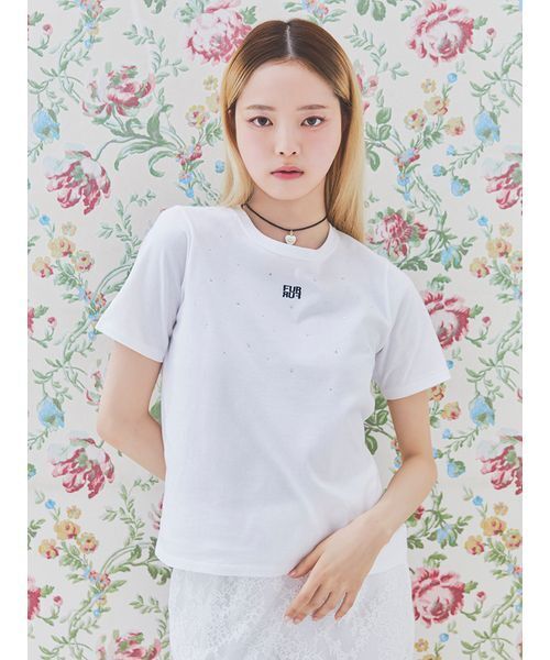 FURFUR(ファーファー)の「ラインストーンロゴ刺繍Tシャツ(Tシャツ/カットソー・レディース・ピンク/ホワイト/イエロー/ブラック・F)」の1枚目の写真