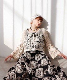 Three Four Time（スリーフォータイム）の「クロシェMIX編みカーディガン（カーディガン/ボレロ）」