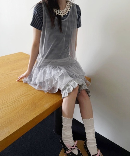 NO WAY(ノーウェイ)の「/Bz/フリルカプリパンツ ミモレ丈 スリムバイカー(MA/EKW154)(その他パンツ・レディース・グレー/ブラック・FREE)」の10枚目の写真