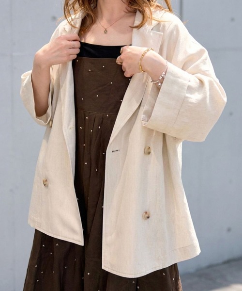 Rouge vif Anna(ルージュヴィフアンナ)の「【ロングセラー】【2026SS新作】麻混ハーフ袖ドルマンジャケット/夏服/オフィスカジュアル/通勤(テーラードジャケット・レディース・ベージュ/アイボリー・フリー)」の1枚目の写真