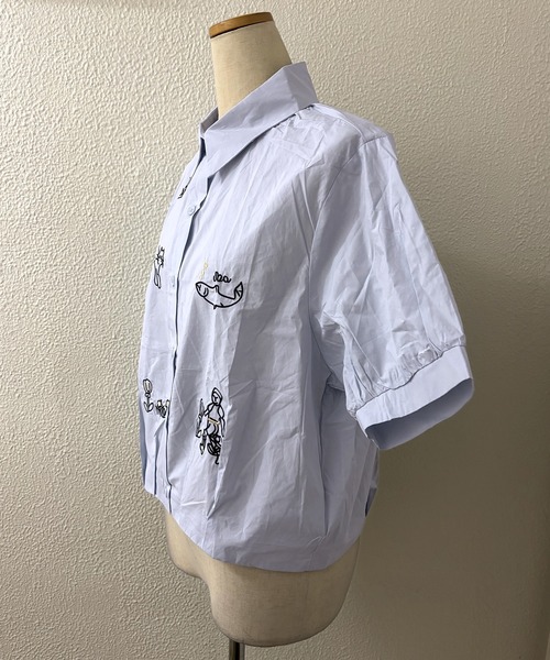 core core(コアコア)の「カジュアル刺繍半袖シャツブラウス(シャツ/ブラウス・レディース・ブルー/ホワイト・FREE)」の12枚目の写真