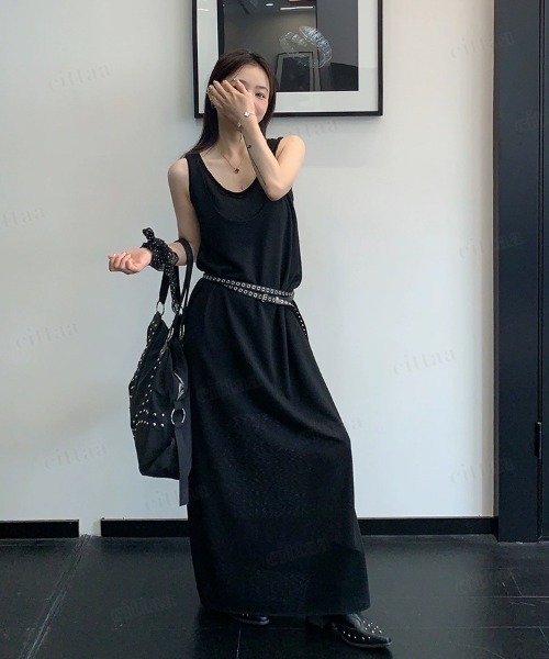 Dalfwin（ダールフィン）の「韓国ファッション レイヤードデザインタンクトップワンピース（ワンピース・レディース・ブラック・FREE）」の5枚目の写真