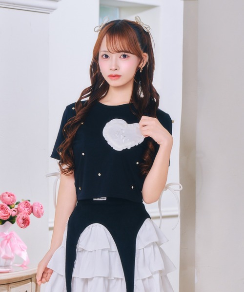 スエードハートビジューT（Tシャツ/カットソー）｜ReAmour（リアムール