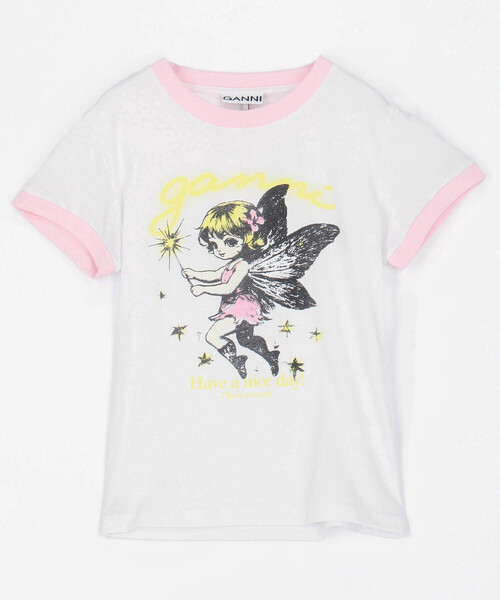 Firsthand(ファーストハンド)の「GANNI/ガニー Basic Cotton Jersey Baby Fit Fairy T / A1050144 / フロント ロゴ グラフィック プリントTシャツ(Tシャツ/カットソー・レディース・ホワイト・SMALL)」の1枚目の写真