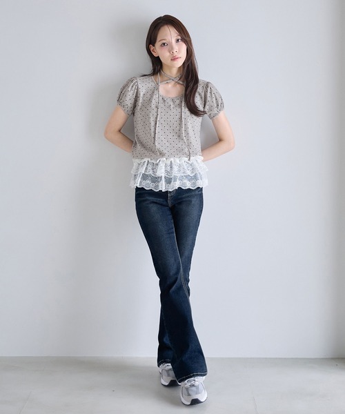 CHAN ME(チャンミ)の「チョーカー風デザイン付き半袖トップス(Tシャツ/カットソー・レディース・グレー/アイボリー/ブラック・MEDIUM/LARGE/X-LARGE)」の15枚目の写真