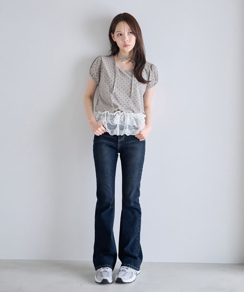 CHAN ME(チャンミ)の「チョーカー風デザイン付き半袖トップス(Tシャツ/カットソー・レディース・グレー/アイボリー/ブラック・MEDIUM/LARGE/X-LARGE)」の16枚目の写真