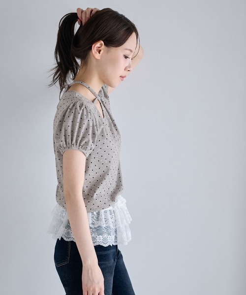 CHAN ME(チャンミ)の「チョーカー風デザイン付き半袖トップス(Tシャツ/カットソー・レディース・グレー/アイボリー/ブラック・MEDIUM/LARGE/X-LARGE)」の18枚目の写真