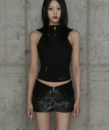 Zipper Halter Turtleneck Point Pocket Hoodie (Black)