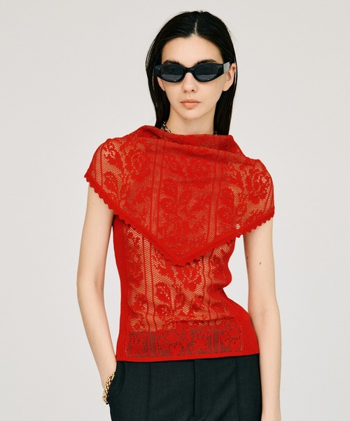 PRANK PROJECT（プランクプロジェクト）の「【2026Summer Pre-Order】クロシェライクキャミ / Crochet-Style Camisole（キャミソール・レディース・チャコールグレー/レッド/アイボリー・FREE）」の4枚目の写真
