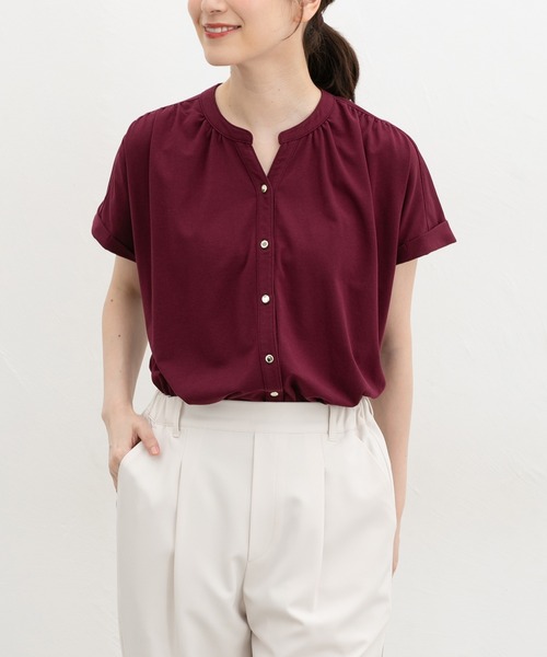Honeys(ハニーズ)の「【ハニさら・接触冷感・UVカット】マオスキッパートップス(Tシャツ/カットソー・レディース・ブルーグリーン/ブラック/アイボリー/ボルドー・L/LL/S/M)」の4枚目の写真