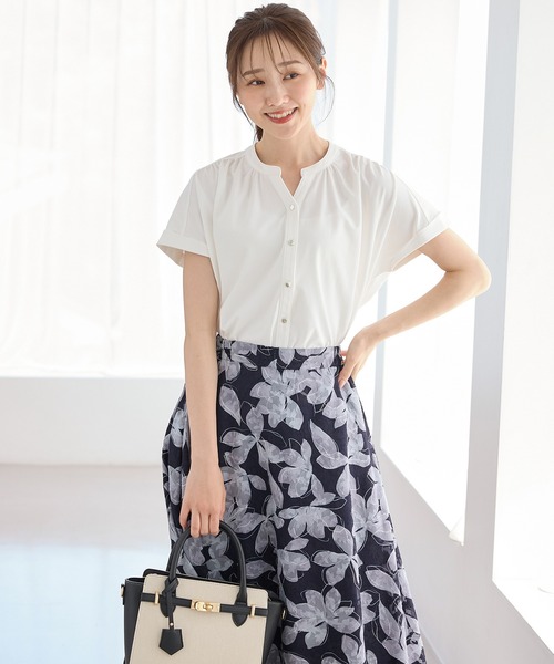 Honeys(ハニーズ)の「【ハニさら・接触冷感・UVカット】マオスキッパートップス(Tシャツ/カットソー・レディース・ブルーグリーン/ブラック/アイボリー/ボルドー・L/LL/S/M)」の11枚目の写真